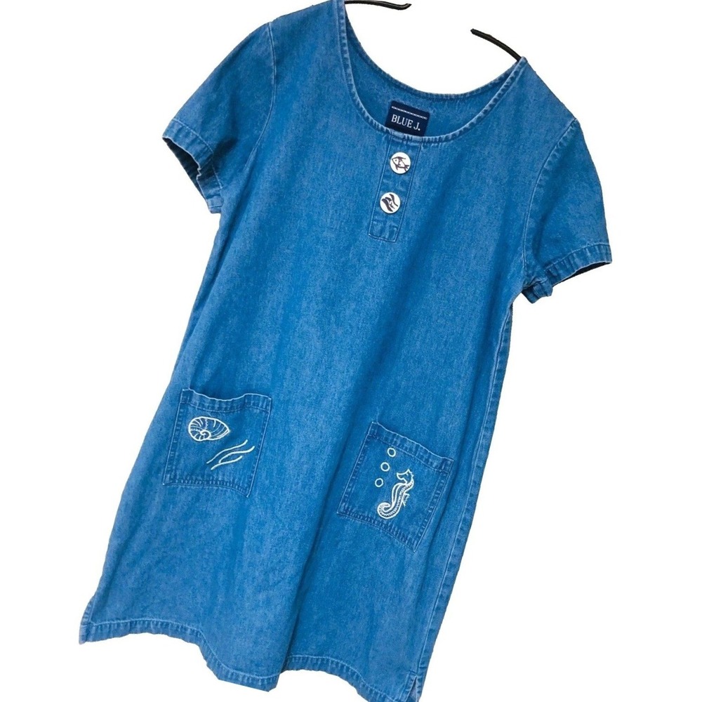 Y2K Denim‎ Everyday Dress Womens S/M Hand Painted Embroider Pocket Minimalist